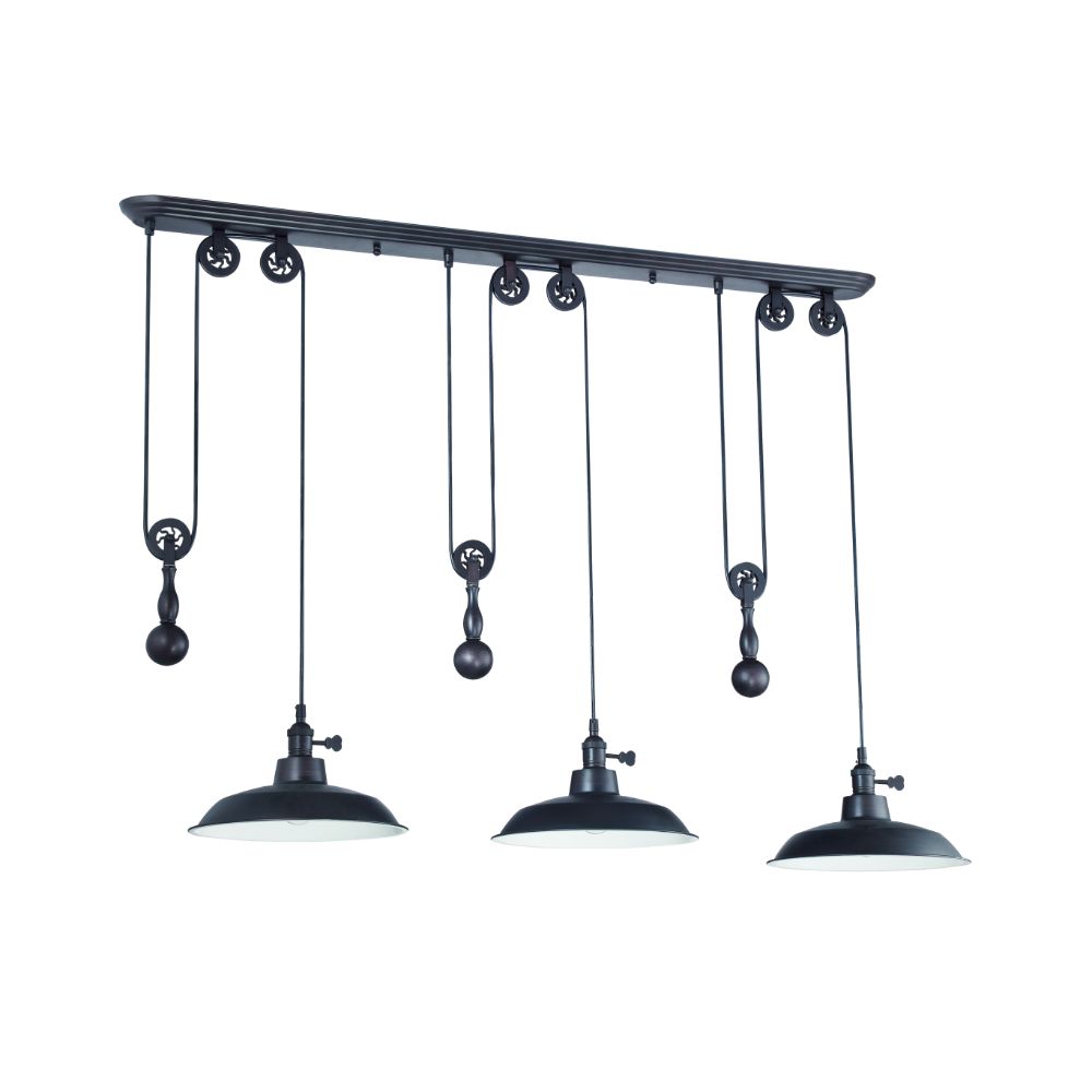 Craftmade P403-ABZ 3 Light Pulley Pendant in Aged Bronze with Metal Shade
